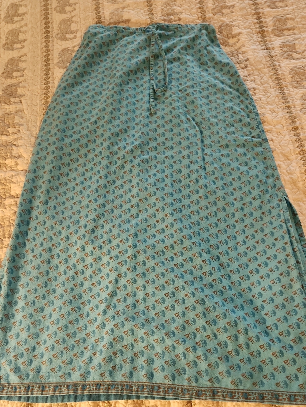 Aqua Printed Drawstring Maxi Skirt